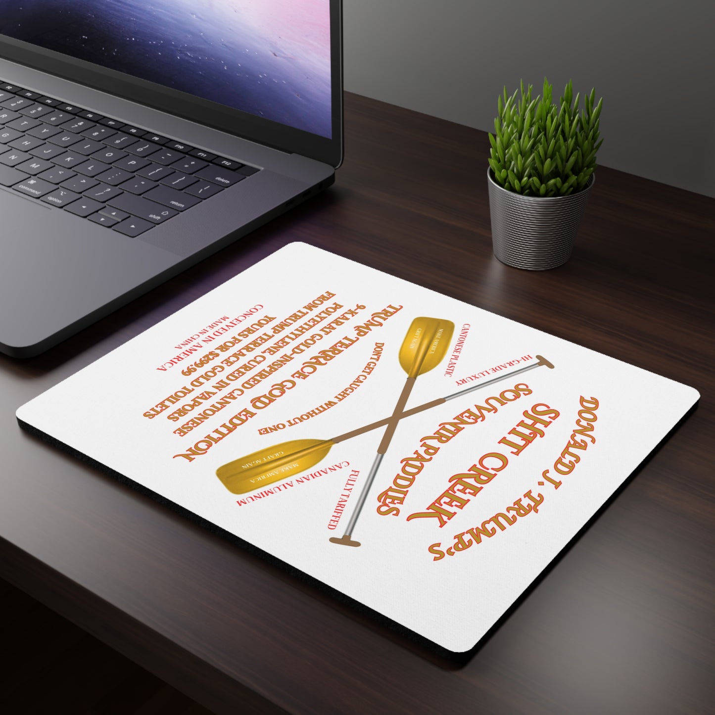 Mouse Pad Satirical - 'DJT Shit Creek Paddles - Gold Edition'